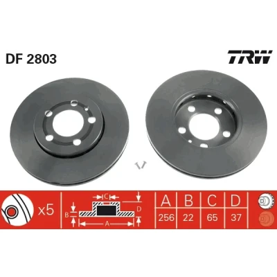 Imagen de TRW DF2803 Disco de freno 256 22 5 100 ventilado barnizado altamente carbonizado SEAT: Leon I Hatchback, Ibiza 4 Sportcoupe, Córdoba II Berlina