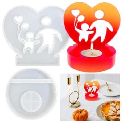 Imagen de Tuxuzal molde de silicona para velas, portavelas, portavelas té, forma redonda, silicona, soporte velas resina epoxi, corazón, yeso,