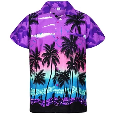 Imagen de V.H.O. Funky Camisa Hawaiana, Manga Corta, Beach, Violeta, M