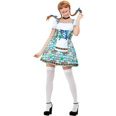 Imagen de Smiffys Disfraz de doncella cerveza Azul, con vestido estampado