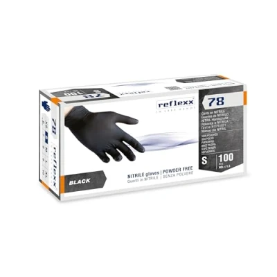 Imagen de Reflexx R78 Guantes de Nitrilo, Sin Polvo, Talla S, Negro (Paquete 100 Piezas)
