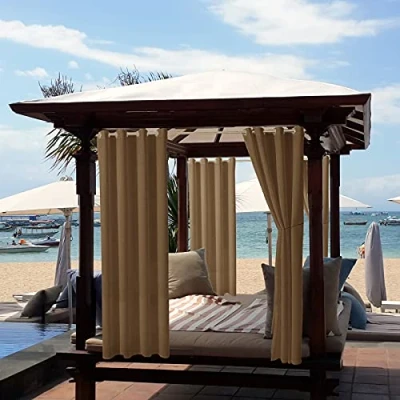 Imagen de ele ELEOPTION Cortinas de Exterior, Resistentes al Agua, Protección UV, Cortina Exterior con Ojales, Opaca para Jardín, Patio, Balcón, Marrón, 1 Trozo / 132 X 240cm