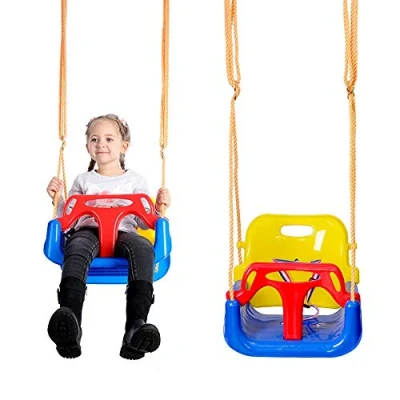 Imagen de columpio para bebés, de bebé niños 3 en 1, asiento bebe con respaldo y cinturón seguridad, 6 meses a años, swing set interior exterior (azul 1)
