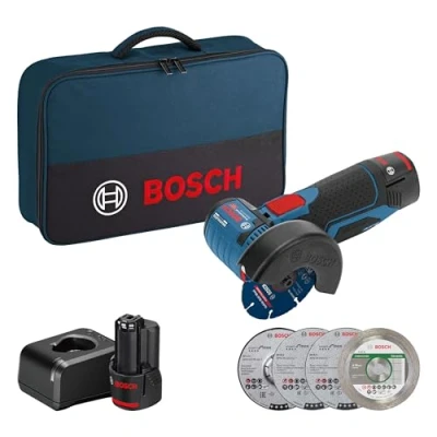 Imagen de Bosch Professional 12V System GWS 76 Amoladora angular a batería (Ø mm, 19500 rpm, 5 discos, 2 baterías x 2,0 Ah, en maletín de lona)