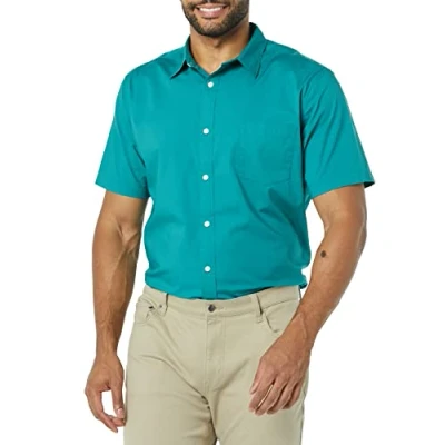 Imagen de Amazon Essentials Camisa de Popelín Manga Corta y Ajuste Entallado Hombre, Cian Oscuro, XXL