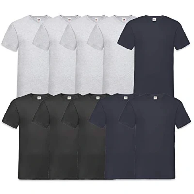 Imagen de Fruit of the Loom Camiseta Valueweight de Cuello en V para Hombre (10 Unidades), 4gris3negro3deepazul Marino, L