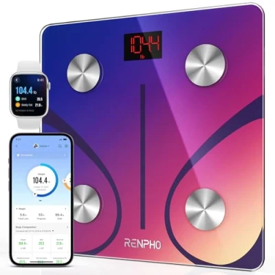 Imagen de RENPHO Bascula de Baño Digital Grasa Corporal, Balanza Bluetooth Inteligente con App, Electrónica Analógica Monitores Análisis 13 Mediciónes Peso IMC Visceral, Rojo, Elis 1