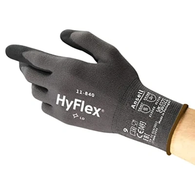 Imagen de Ansell HyFlex 11 840 Guantes de Trabajo Profesionales, Revestimiento Nitrilo Antideslizante y Transpirable, Protección Mecánica Multiusos, Seguridad Industrial, Negro, Talla S (1 Par)
