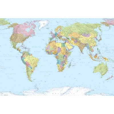 Imagen de Komar XXL4 038 368 x 248 cm. Mapa mundi, mural de papel, multicolor (Pack 4)
