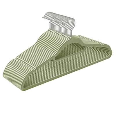 Imagen de SONGMICS Percha de Terciopelo, Juego 20, Antideslizantes, con Barra Corbata y Gancho Giratorio 360, 0,6 cm Espesor, Ahorra Espacio, 43,5 Largo, para Abrigo Pantalón, Verde Lima CRF020GR20