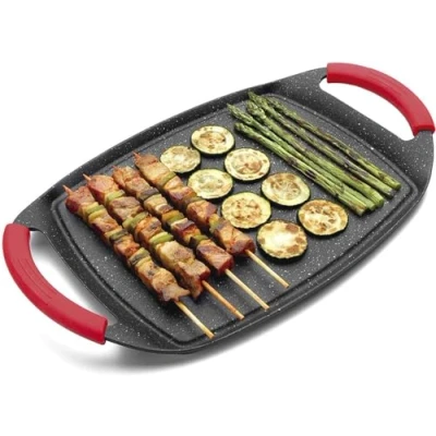 Imagen de MGE Plancha Grill de Cocina con Revestimiento Piedra Asar para Arepas Bandeja Asadora Aluminio Antiadherente Budare 36 x 23 cm