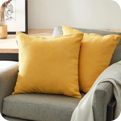 Imagen de Topfinel Fundas Cojines Sofa Juego 2 45x45 Hogar Algodón Lino Decorativa Chenilla Almohadas de Color sólido para Sala Estar sofás Amarillo