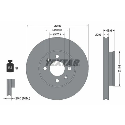 Imagen de TEXTAR PRO 92164703 Disco de freno 256 22 04/06 100 ventilación interna revestido sin perno sujeción rueda, buje rueda
