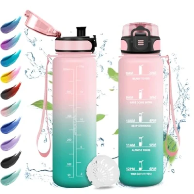 Imagen de Botella Agua 500ml, con Filtro, Fácil de Abrir, Reutilizable, Motivacional a Prueba Fugas, Cantimplora para Niño, Niña, Colegio, Escuela, Camping, Bicicleta, Gym