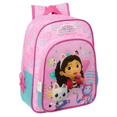 Imagen de Safta GABBY&#039;S DOLLHOUSE PARTY Mochila Escolar Niño, Infantil, Adaptable a Carro, Ideal para Niños en Edad Escolar, Cómoda y Versátil, Calidad Resistencia, 32x12x38 cm, Color Rosa claro