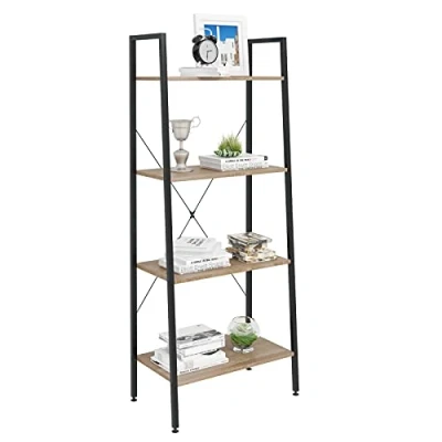 Imagen de WOLTU Estantería Multiusos Moderna de 4 Niveles Librería para Sala Esta Escalera Flores Negro + Roble Claro RGB9283hei