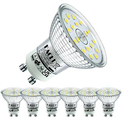 Imagen de EACLL Bombillas LED GU10 Blanco Frio 6000K 4.9W Reemplaza 75W Halógena, Pack de 6, Focos Sin Parpadeo AC 230V, 585 Lúmenes 120 Spotlight, Lámpara Reflectora, No Regulable