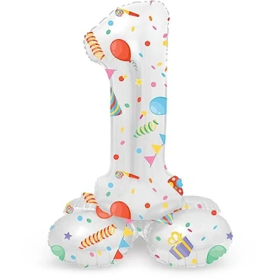 Imagen de Folat B.V. 63961 Aluminio Número Figura 1 Joyful Party Multicolor 72 cm decoración globos para cumpleaños, aniversario (no se necesita helio), talla única