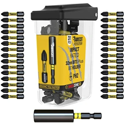 Imagen de 31 x SabreCut SCRPH23231B 32 mm PH2 y 60 Portapuntas de impacto destornillador magnético Juego puntas Phillips un solo extremo Heavy Duty