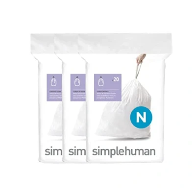Imagen de simplehuman CW0262 3 x paquete de 20 bolsas basura a medida (60 bolsas), código N, plástico blanco
