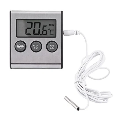 Imagen de termómetro refrigerador digital con pantalla LCD grande Medidor de temperatura del alarma y soporte Waring alta baja