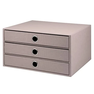 Imagen de Rössler Papier 1524452493 Caja S.O.H.O. de 3 cajones para DIN A4, con orificio agarre, color topo, 343 x 250 185 mm, 1 pieza
