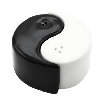 Imagen de Dekohelden24 Salero y pimentero de cerámica Yin Yang en blanco negro, 6 x 3 cm aprox.