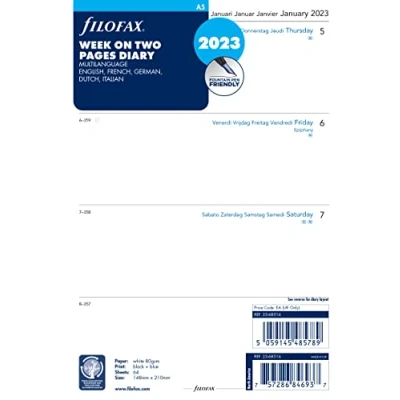 Imagen de Filofax Agenda A5 semanal en dos páginas, 5 idiomas 2023, blanco (23 68516)