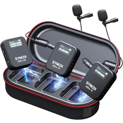 Imagen de SYNCO Micrófono inalámbrico Lavalier, G2(A2) Pro Micro Corbata 2.4Ghz 200m Transmisión Compatible para Cámara DSLR Videocámaras Móviles y Tabletas, Microfono Solapa Inalambrico Sistema