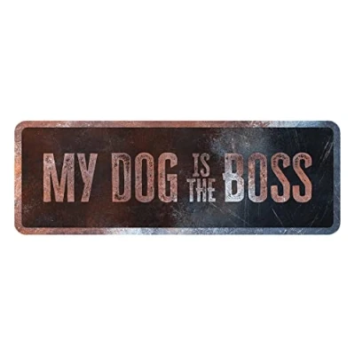 Imagen de D&amp;D Home, Panel de Avertición Atención al Perro, 40x13x0,3 cm, Versión en inglés, Fondo Negro, Señal Advertencia Metal Resistente óxido con Texto Divertido