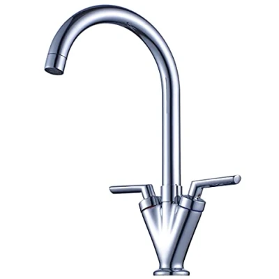 Imagen de Xcel Home Grifo de cocina cromado con doble palanca y caño giratorio 360, 1 grifo, incluye mangueras accesorios para fregadero.