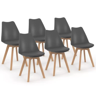 Imagen de IDMarket SARA Juego de 6 sillas escandinavas gris oscuro para comedor