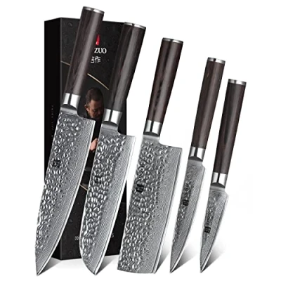 Imagen de XINZUO Set Cuchillo Cocina 5 Piezas, 67 Capas de Acero Damasco Profesional Juegos Cocinero, Chef Santoku Nakiri Universal Fruta con Mango Madera Pakka He Serie