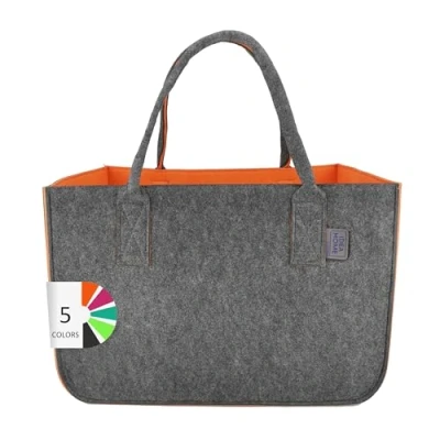 Imagen de LEVIATAN Bolsa de Fieltro Grande 30 Litros Multifuncional Compras XXL Cesta Plegable Leña Ropa Juguetes Naranja