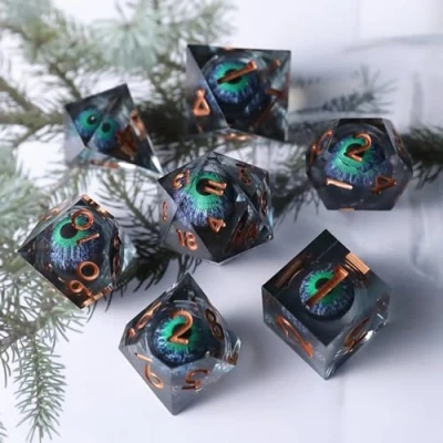 Imagen de Elifel Juego de Dados DND Ojo Dragón Movedizas Borde Afilado Resina D&amp;D 7 Piezas para Mazmorras y Dragones Poliédricos Pathfinder RPG MTG con Caja Regalo