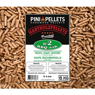 Imagen de PINI Grillpellets 15 kg pellets de Madera 100% Roble No2 para Asar, ahumar, también hornos Pizza operados con