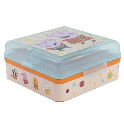 Imagen de Fiambrera infantil cuadrada para almuerzo con 3 compartimentos de Peppa Pig