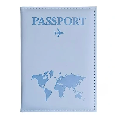 Imagen de SamHeng Mapa Titular de Pasaporte, Universal Fundas Pasaporte para Mujeres Hombres, Cuero PU Aeroplano Protector Billetera Viaje Tarjetas Crédito Pases Embarque (Azul 2)