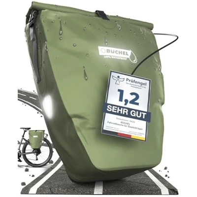 Imagen de Büchel Alforja de Bicicleta para portaequipajes, 25,4 l, 100% Impermeable, con asa y Correa el Hombro, Bolsa Trasera
