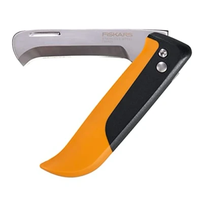 Imagen de Fiskars Cuchillo plegable Para frutas y verduras, cosechar, Longitud total: 17,8 cm, Acero inoxidable/plástico, Negro/naranja, X series, K80, 1062819