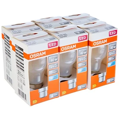 Imagen de OSRAM Lámpara LED Star de filamento esmerilado, casquillo B22d, blanco frío (4000K), forma bombilla, juego recambio para bombillas convencionales 40W, paquete 6