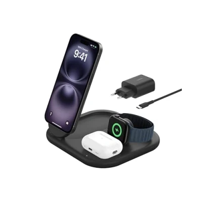 Imagen de Cargador inalámbrico Belkin BoostCharge, Compatible con Apple, Carga inalámbrica, Conexión magnética Qi2, Negro