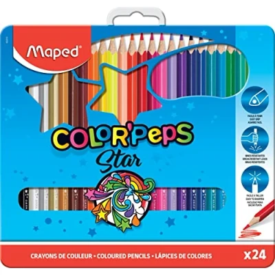 Imagen de Maped Color&#039;Peps 24 lápices de colores madera. Multicolor, Triangular, Caja Metálica 832016