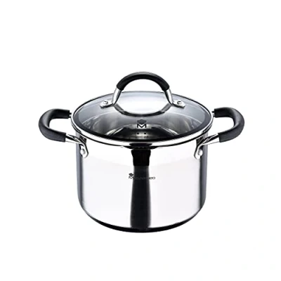 Imagen de MasterPro Foodies Olla de Cocina con Tapa Cristal Capacidad 4 L Fabricada en Acero Inoxidable Muy Resistente y Fácil Limpiar Compatible Todo Tipo Cocinas
