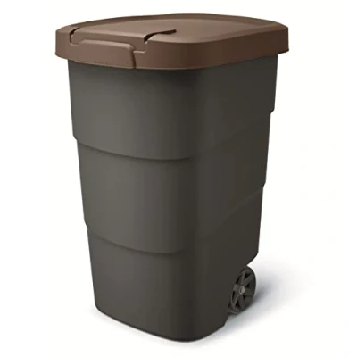 Imagen de Prosperplast Wheeler Cubo de basura con ruedas y tapa (95 L), color marrón
