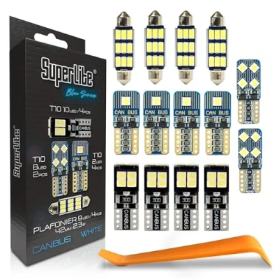 Imagen de Superlite Set Surtido de 4 Bombillas T10 10 Leds + 2 8 Plafonier 9 42 mm 23W la Gama Blue Series