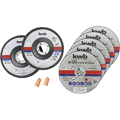 Imagen de Kwb 712052 Disco De Corte Diamante Fino Para Amoladora Angular (125 Mm, Acero Inoxidable, En Caja Almacenamiento, Incluye Tapones Los Oídos Y Abrasivo Abm) 125 X 1,0 22,23