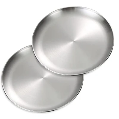 Imagen de Betinyar 2 platos llanos de acero inoxidable 10.2 pulgadas, inoxidable, metal para ensalada carne, plato acampar al aire libre (plata, 26 cm)