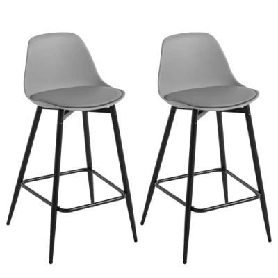 Imagen de Klihome 2X Taburetes Cocina, Bar, Altos, Cocina con Respaldo y Reposapiés, Asiento en PP Estructura Metálica, Gris, K0003BH 2