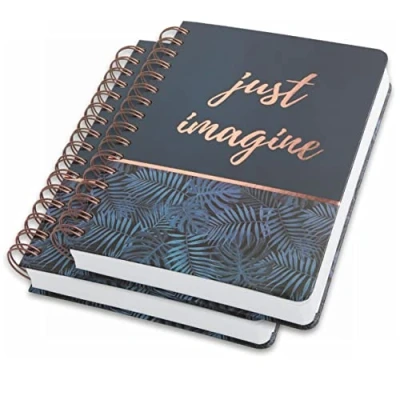 Imagen de SIGEL JN603 Lote de 2 Cuadernos espiral premium, 16,8 x 21,5 cm, punteado, tapa dura, motivo selva, azul/oro rosa Jolie
